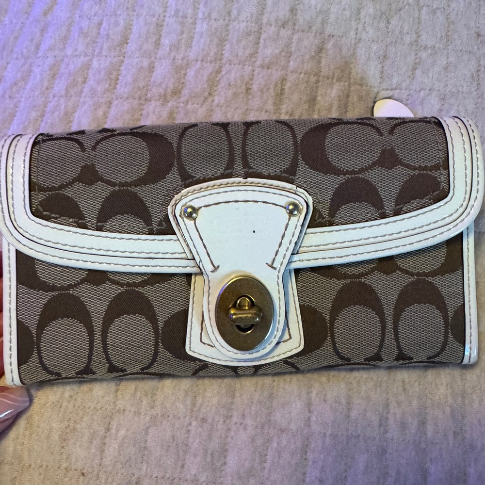 Coach Brown and White Leather Wallet